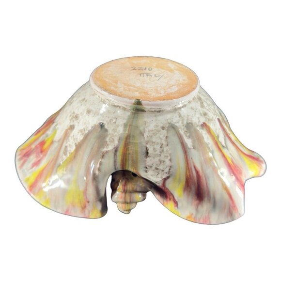 Mid Century Italian Pottery Splatter Glaze Bowl Dish Large Snail Shell Design - Picture 11 of 16
